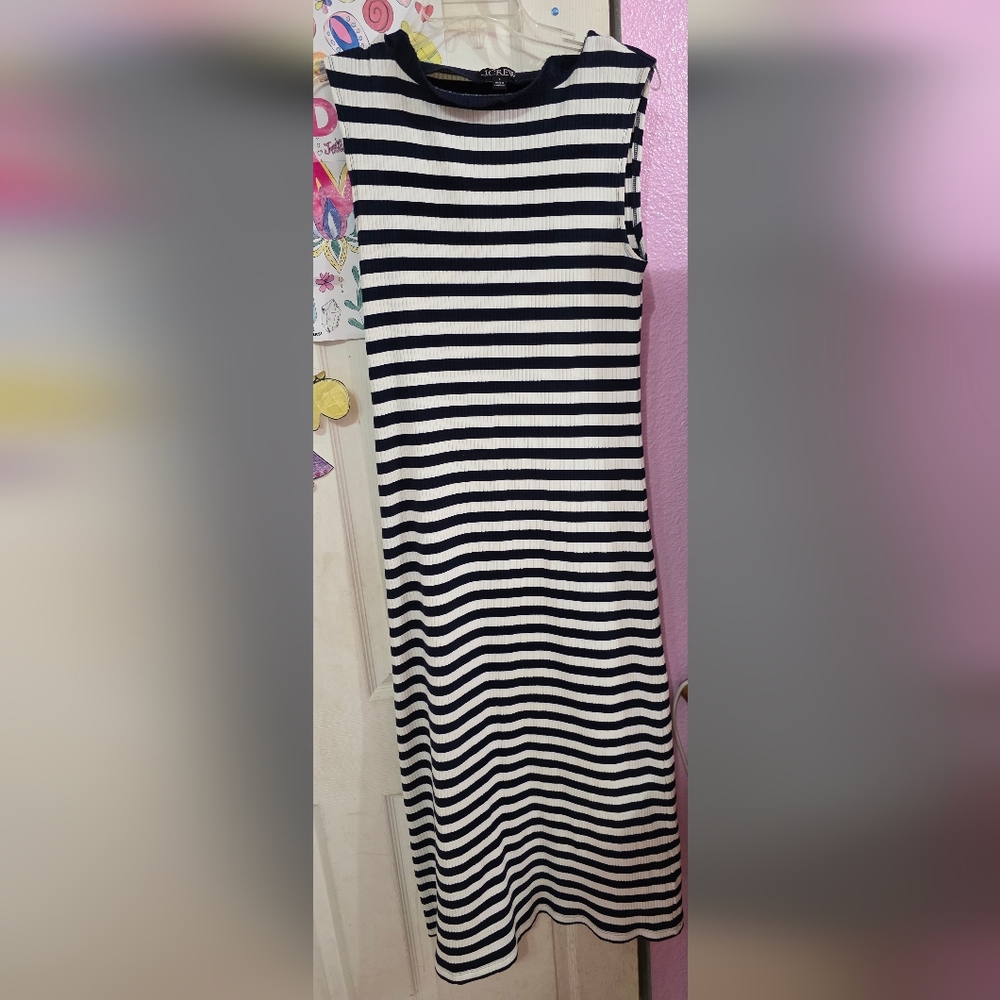 J. Crew Navy Blue & White Striped Maxi Sleeveless Dress Size Small